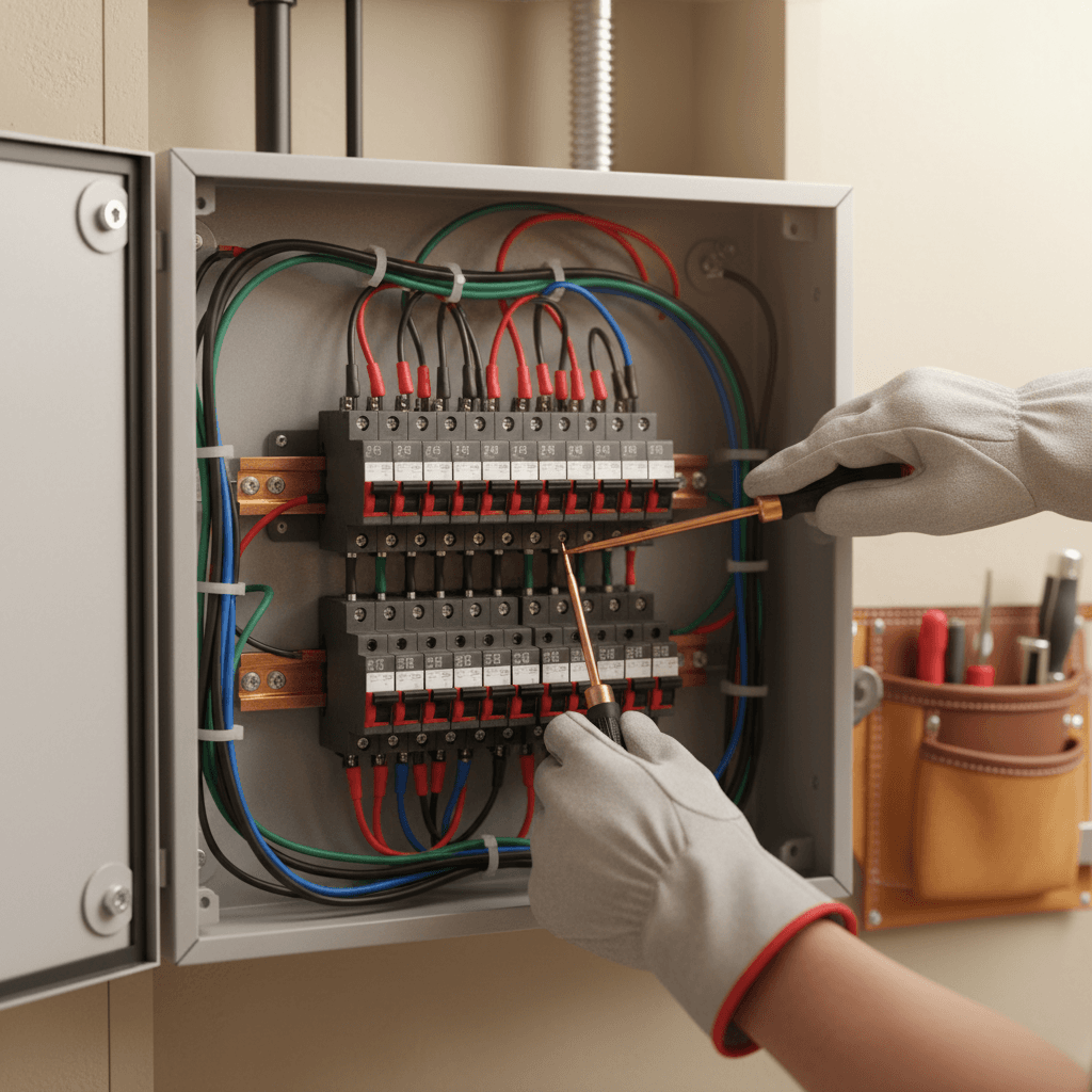 Installation d'un tableau électrique par un technicien